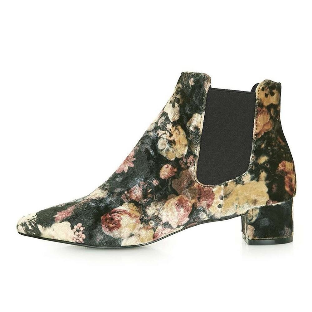 Topshop Velvet Floral Ankle Boots | 8